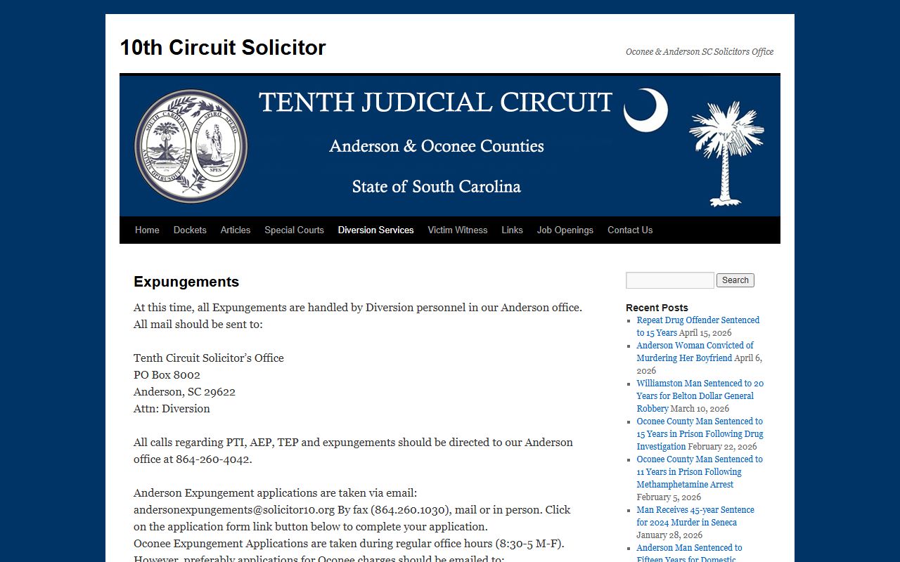 Oconee County arrest records expungement instructions for charge records