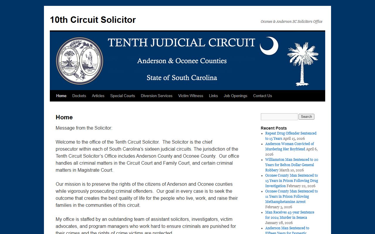 Oconee County court charges after arrest Tenth Circuit Solicitor homepage