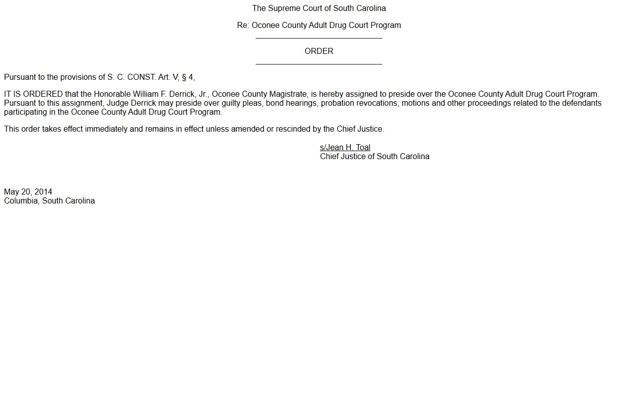 Oconee County court dockets Adult Drug Court assignment order