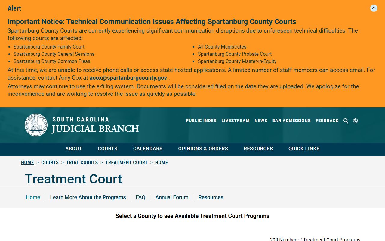 Oconee County court dockets SC treatment court county list