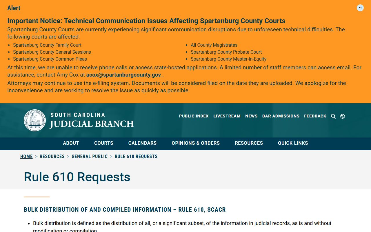 Oconee County court records Rule 610 judicial record request process