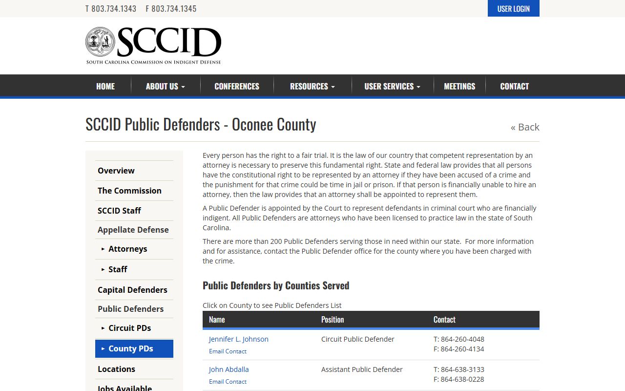 Oconee County criminal court records SCCID public defender listing