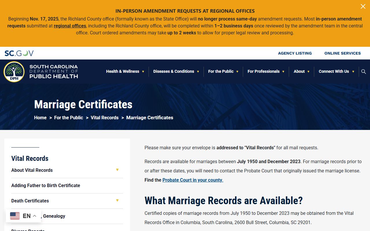 Oconee County marriage records South Carolina DPH marriage certificate page