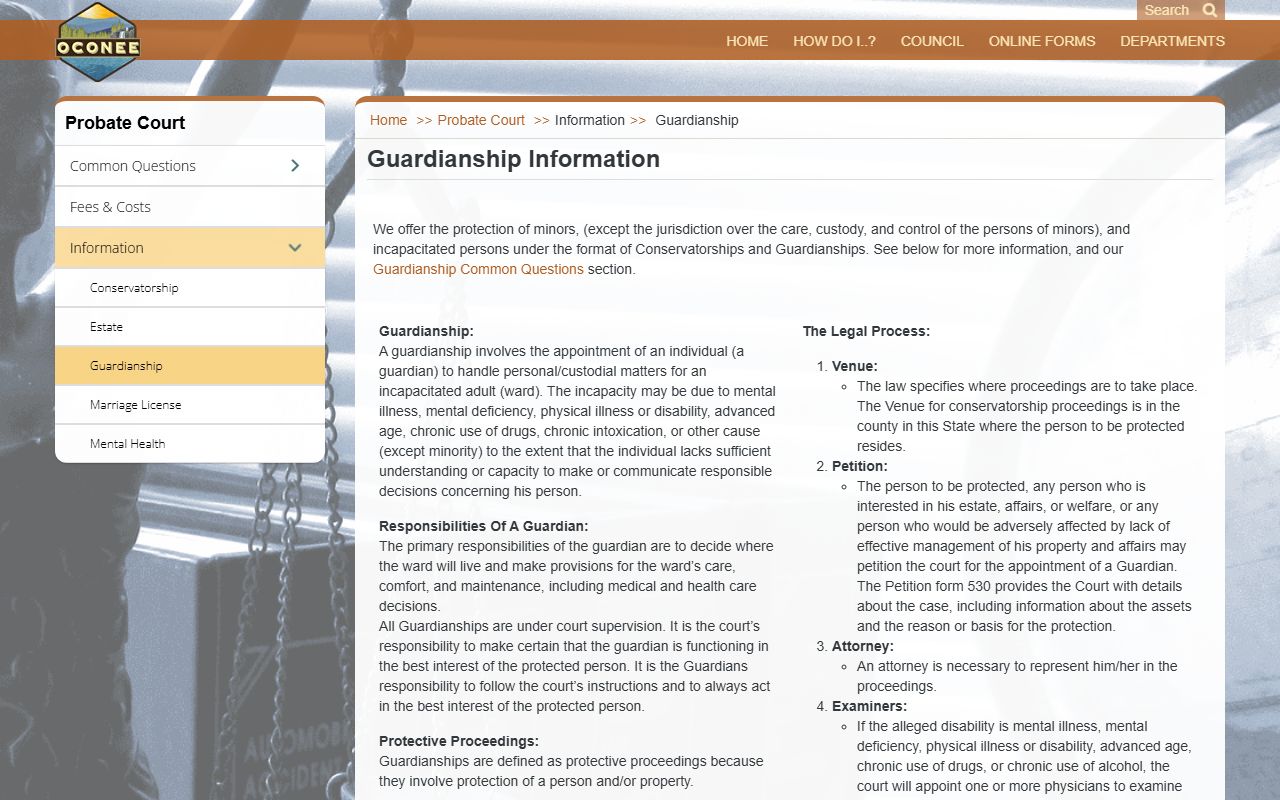 Oconee County probate records guardianship procedure