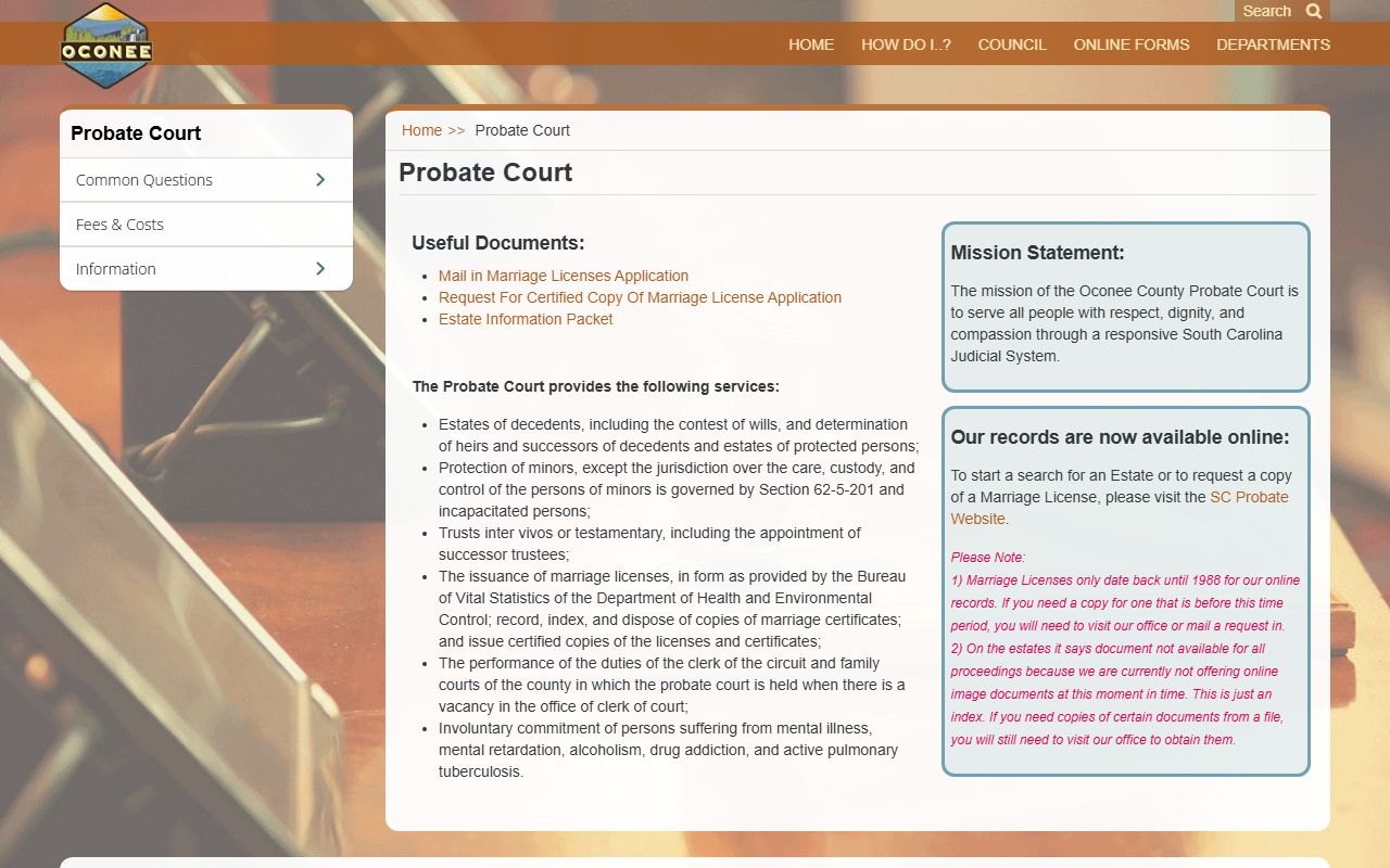 Oconee County probate records Probate Court homepage