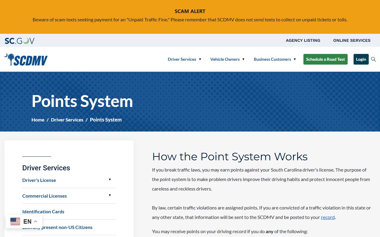 Oconee County traffic court records SCDMV points system