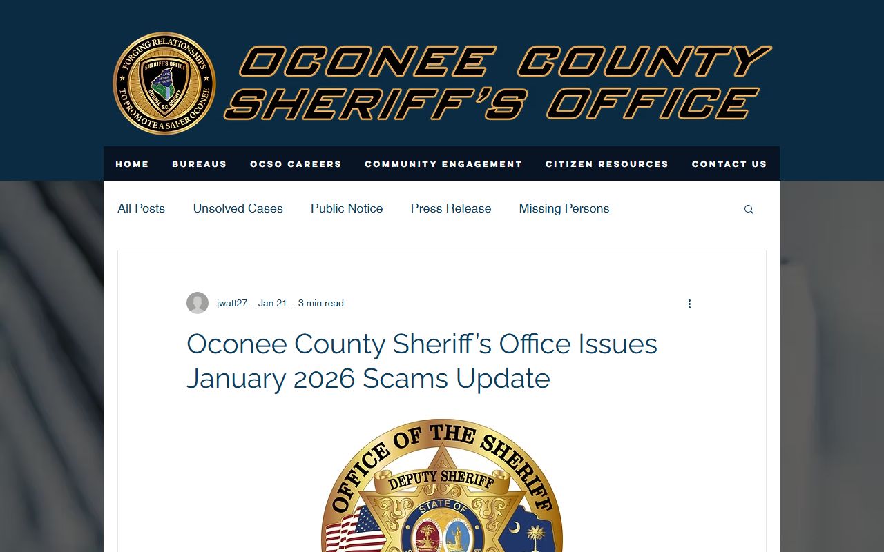 Oconee County warrant search Sheriff scam warning about fake warrant payments