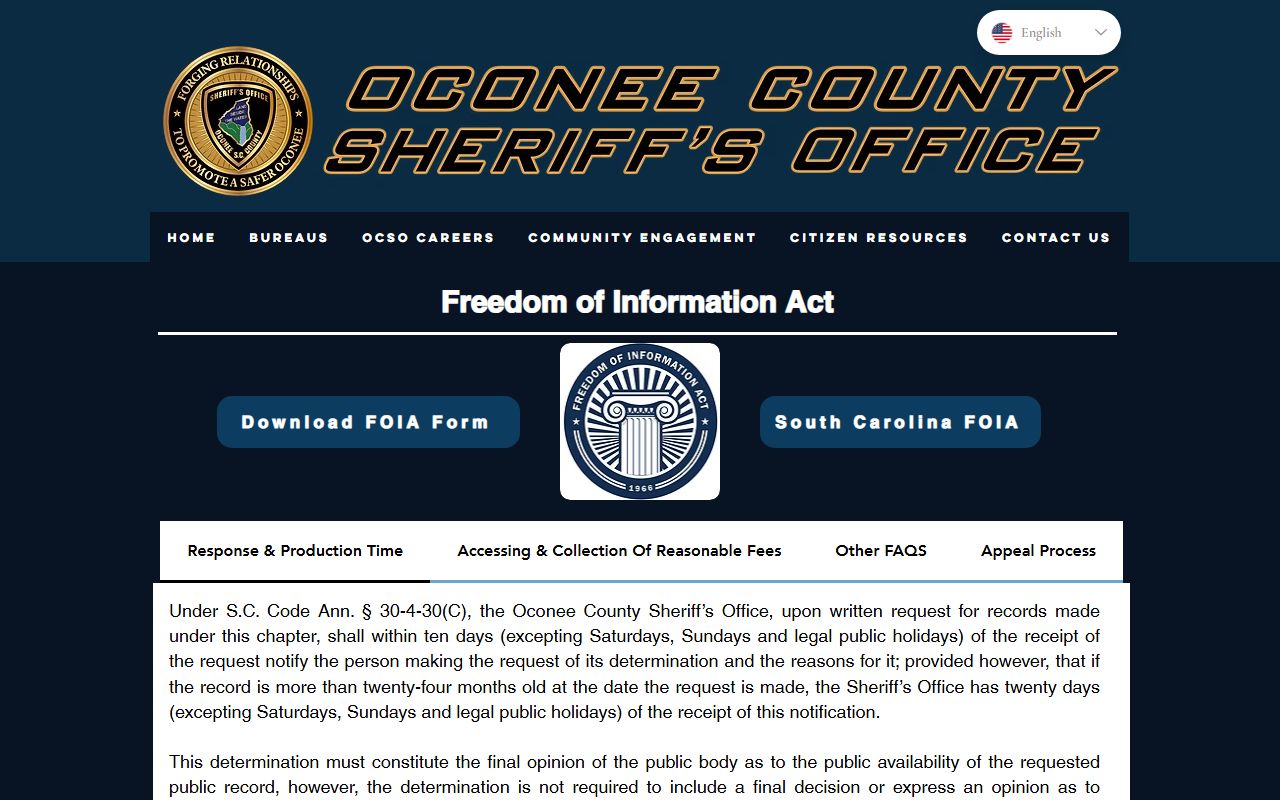 Oconee County warrant records Sheriff FOIA timing fees and restrictions
