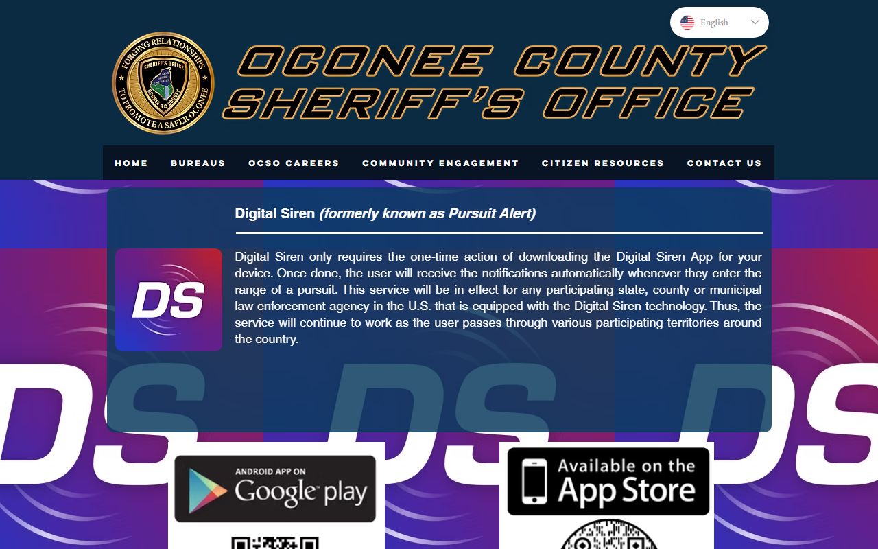 Oconee County court records Digital Siren public safety alert page