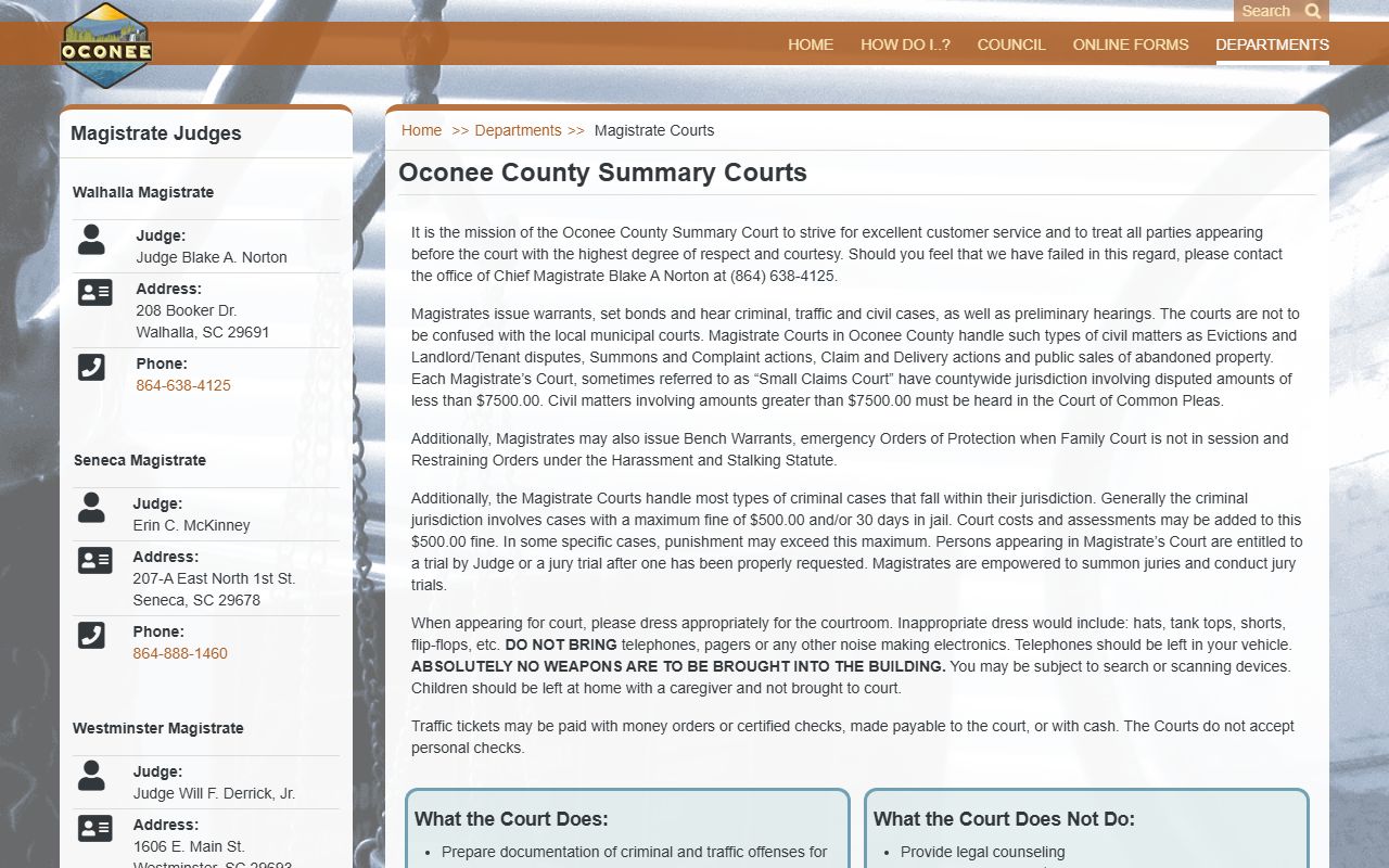 Oconee County court records Magistrate Courts page